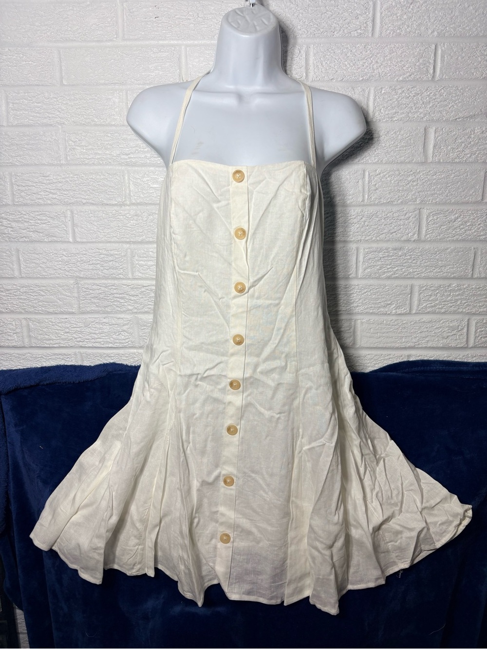 wild fable Cream Button-Front Mini Halter Dress